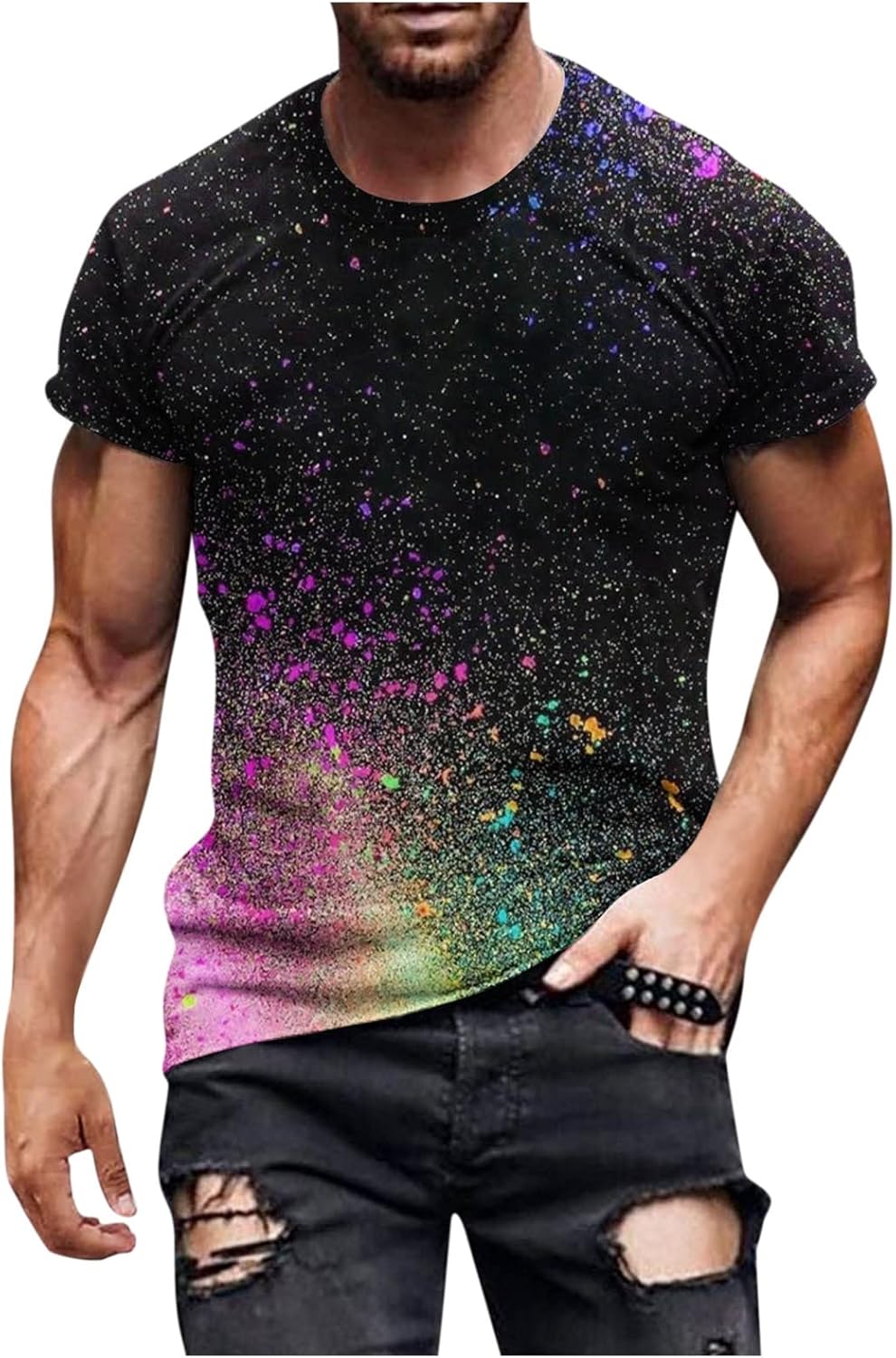 GDGTBNH Mens Short Sleeve Trendy Tops Father's Day Outdoor Plus Size Tee Shirt Printing Loose Fit Cozy Crew Neck T-Shirt