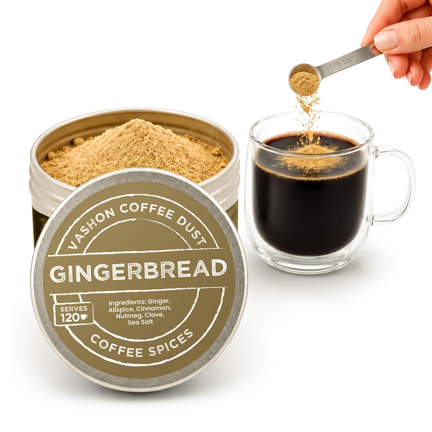 Coffee Dust Gingerbread Flavoring Powder, Syrup Alternative, 120 Servings | Ginger, Allspice, Cinnamon, Clove & Nutmeg, Holiday Latte & Tea Spice Mix, Sugar Free Creamer Alternative