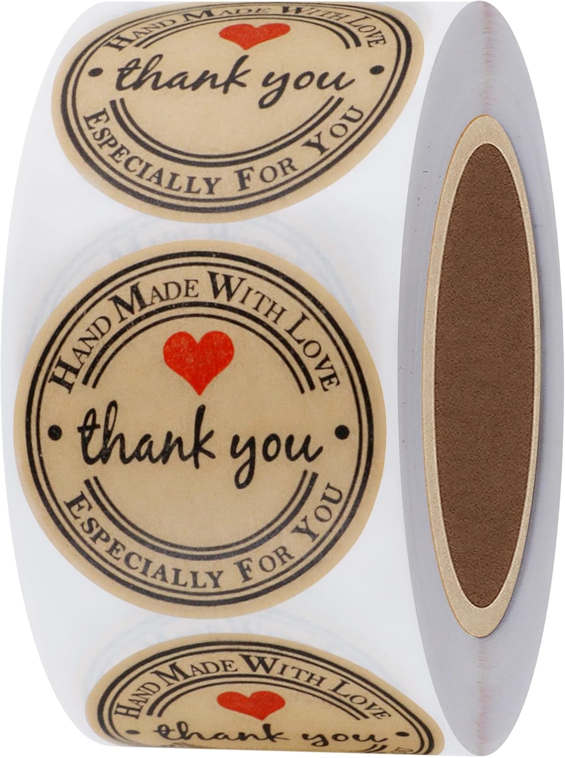 Hylabelest 1.5 Inch Round Kraft Thank You Hand Made with Love Stickers 500 Handmade Labels Per Roll (Kraft, 38mm)
