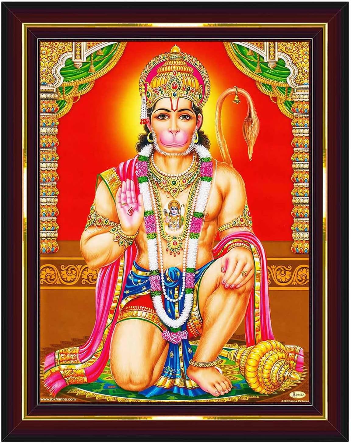 Pavan Photo Laminations Lord Hanuman Ji Hanumanji Jai Bajrangbali Wall Painting Framed Home Decor (Wood,Matte,Brown,Small Size,6 x 8 Inch) B756S