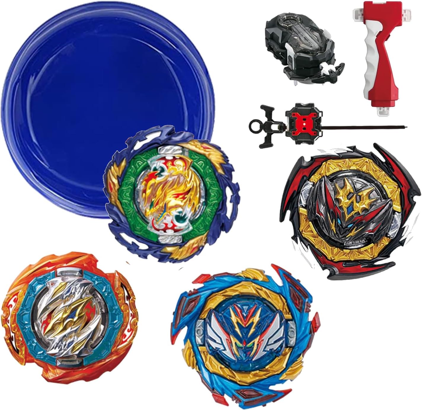 Battling Tops Burst Toy Game 4 Set Spinning Tops 2 Launchers Battle Battling Tops Set Great Birthday Gift for Children Kids Boys Ages 6+ (1854) Multicolor