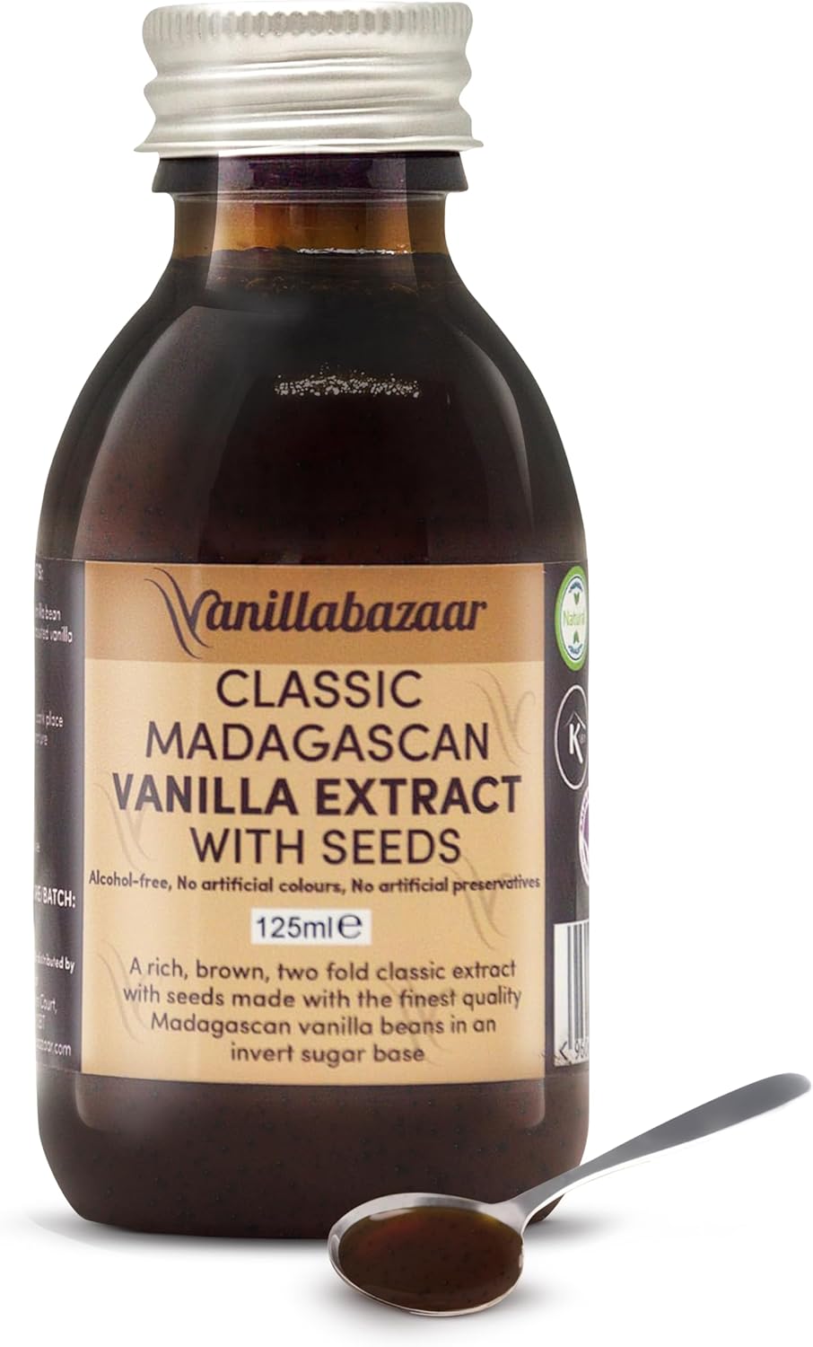 125ml Classic Madagascan Vanilla Extract Double Strength with Seeds - Natural, Kosher, Halal, Vegan, Alcohol-Free - Baking Ingredients | Vanillabazaar