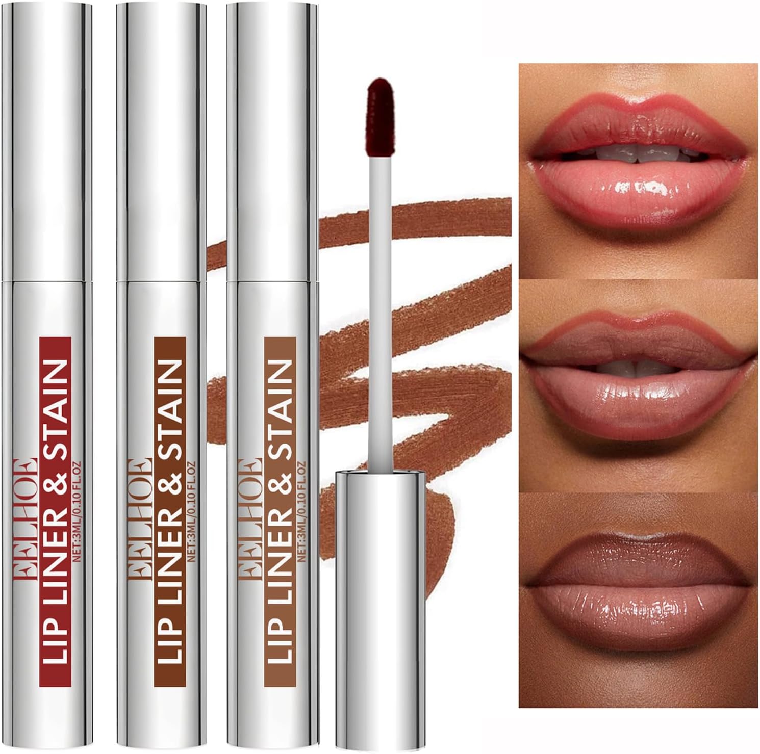 Peel Off Lip Stain Tattoo Set, 3 Colors Peel Off Lip Liner, Removable Lip Liner Set, Matte Finish Waterproof Lip Liner Pencil, Transfer-proof Peel Off Lip Stick Highly Pigmented Color Lip Makeup