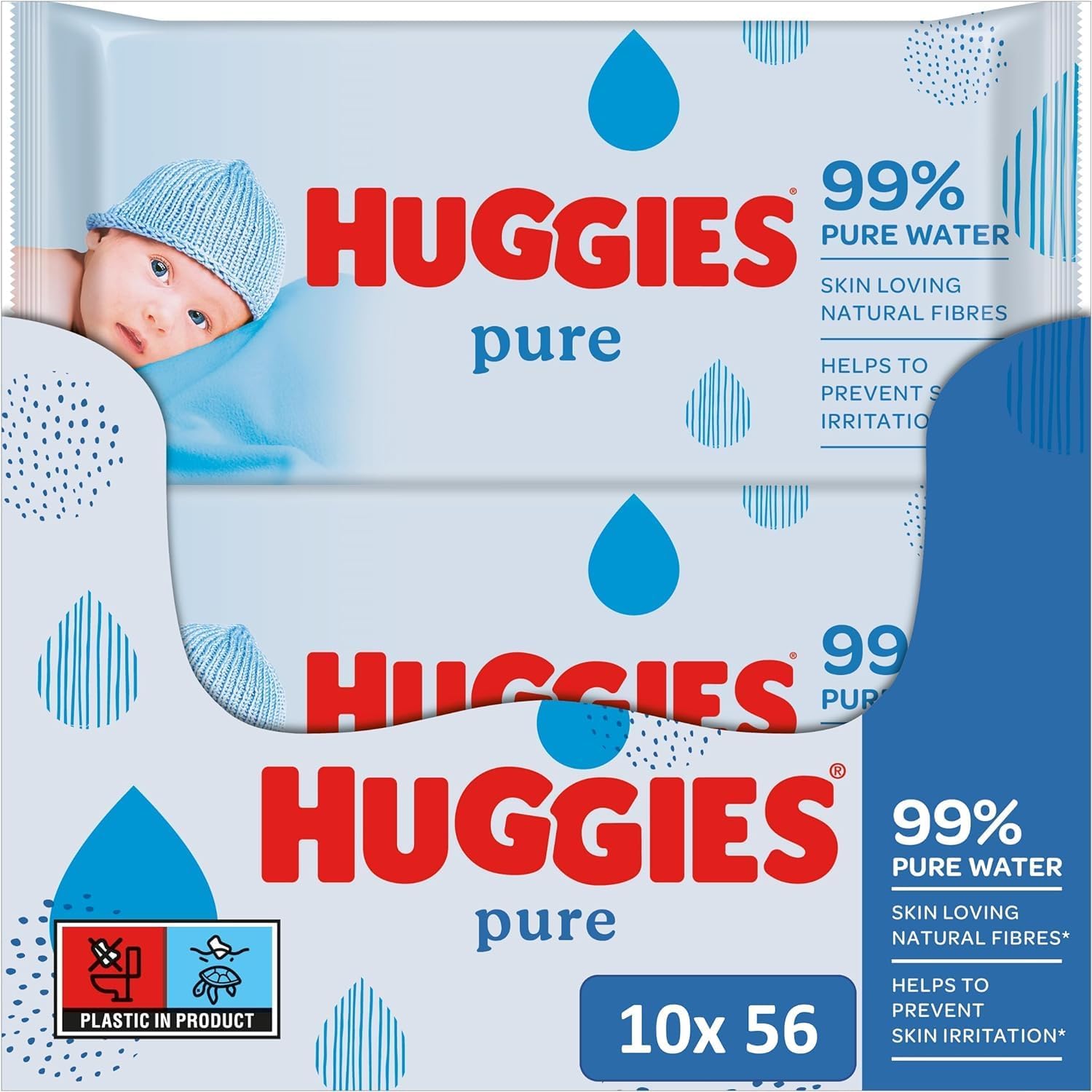 Huggies Baby Wet Pure Extra Care Wipes - 56 x 10 Box - Natural Wet Wipes for Sensitive Skin - 99 Percent Pure Water - Fragrance Free to Clean and Protect