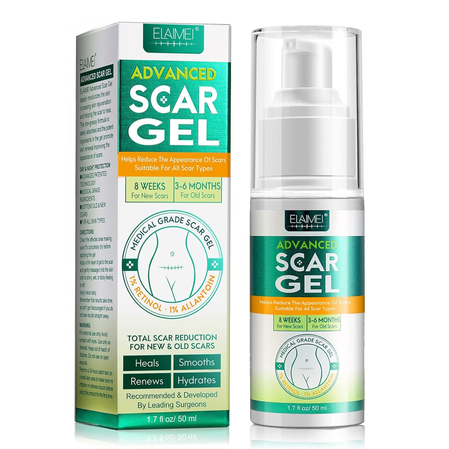 Scar Gel, Scar Removal Cream, Scar Treatment for Surgical Scars, Acne, Burn, C-Section, Keloid, Burn, Acne, Tummy Tuck, Remover Scar for Old or New, Kids, Men, Woman, 50Ml