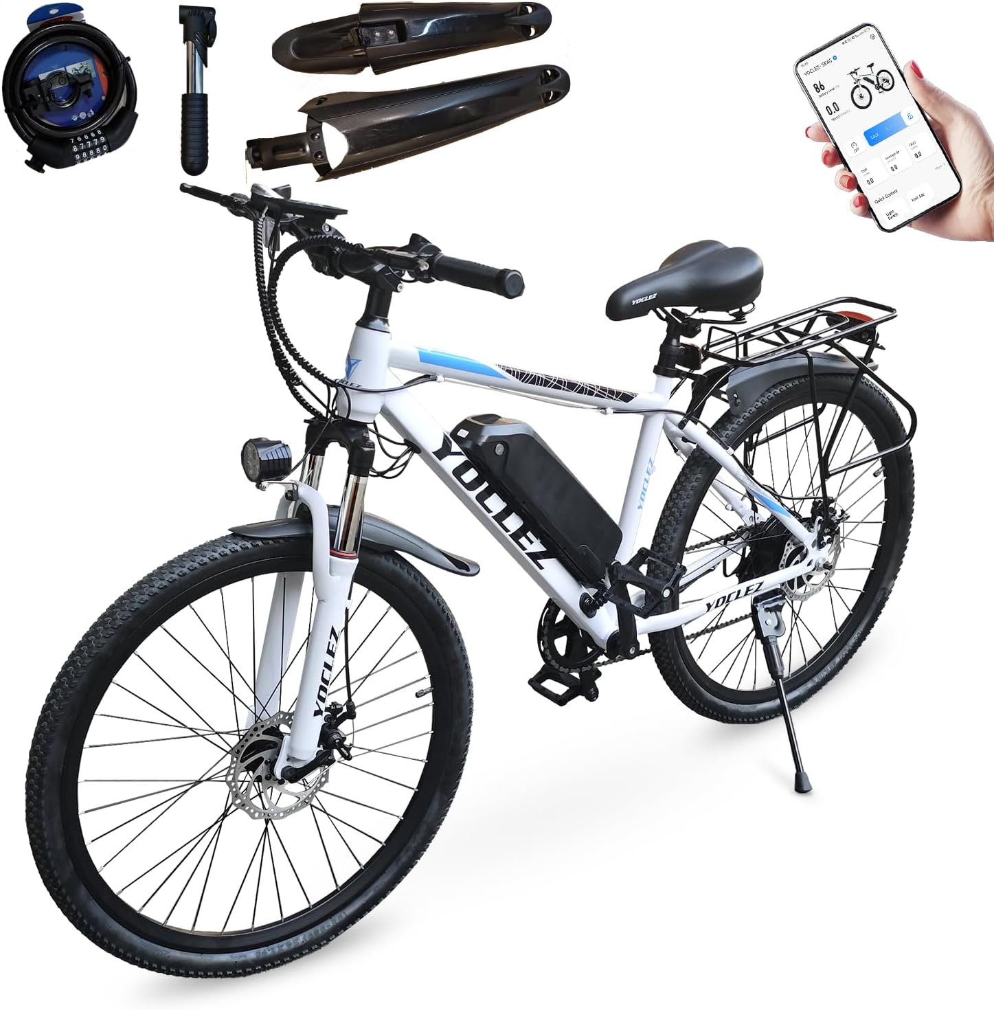 yocles Electric Bike, 26'' Ebike Electric Bicycle with Removable Battery 36V7.8Ah, E-Mountain Bikes for Adults Men, Commuter Bike with 7 Speed, LCD Display, APP Control, 250W Motor, Anti-Theft