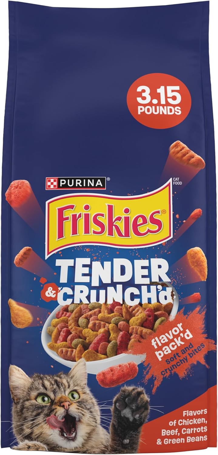 Purina Friskies Tender and Crunch'd With Flavors of Chicken, Beef, Carrots and Green Beans - (Pack of 4) 3.15 lb. Bags