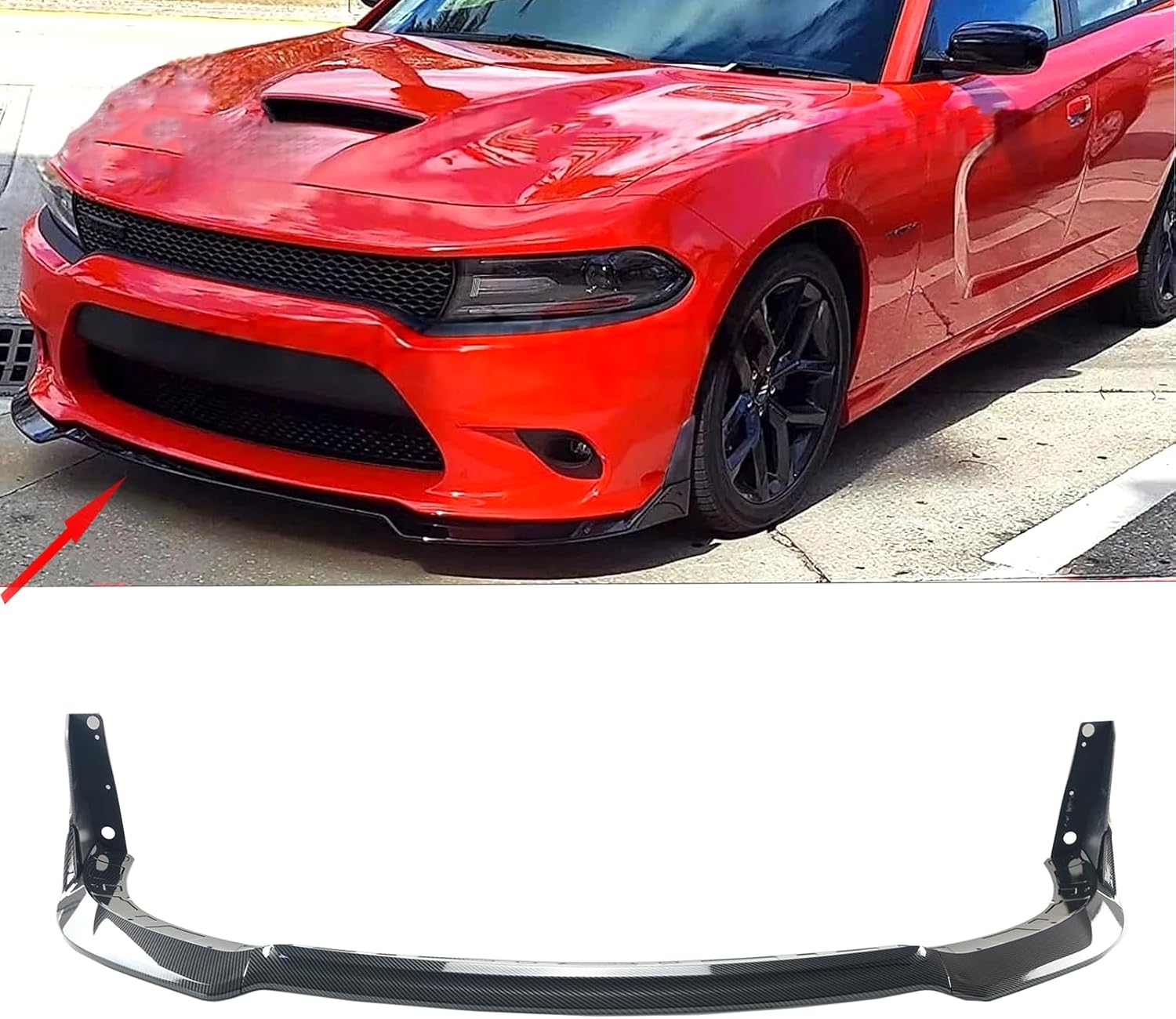 Front Bumper Lip with Side Extension Winglets 5Pcs for Dodge Charger SRT 2015-2022 V4 Style Front Bumper Lip Spoiler Splitter (Carbon Fiber Print, V4 Style)