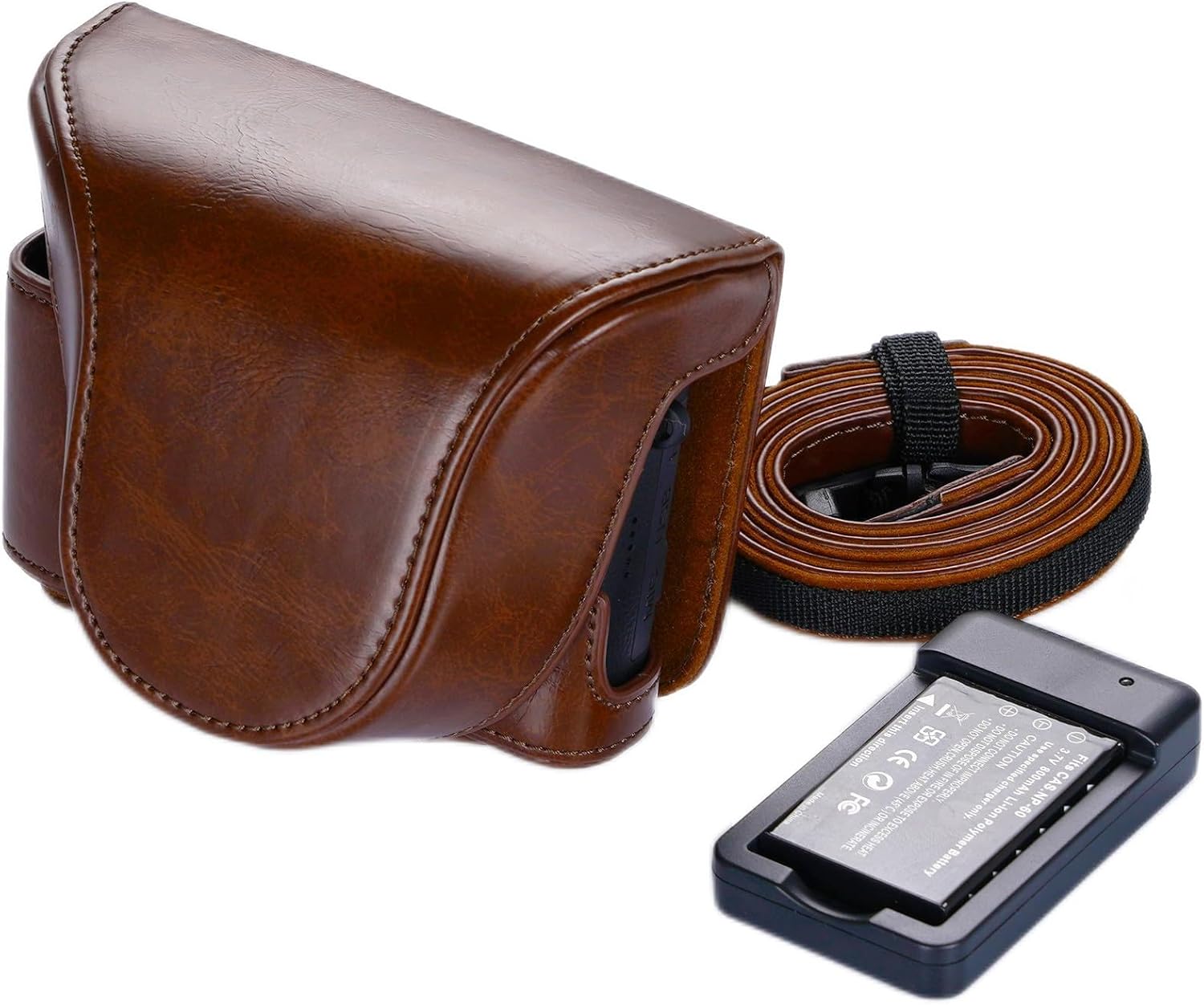 Advanced DC202 Digital Camera Accessory Pack: Quick Charge Battery Compartment & Premium Brown Leather Case | Perfect for Digital Point & Shoot Cameras