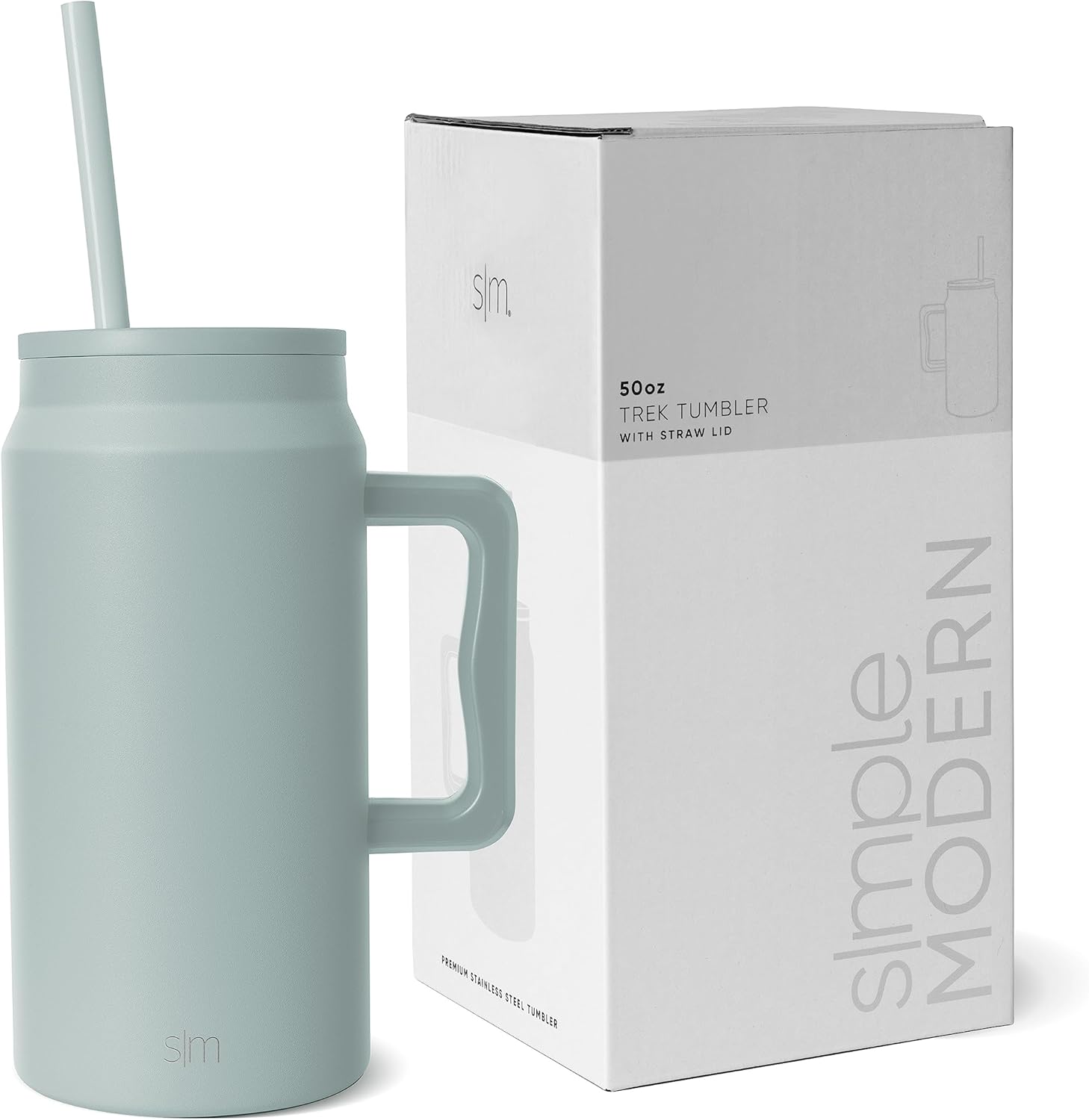 Simple Modern Tumbler with Handle and Straw | Insulated Stainless Steel Large Water Jug | Gifts for Women & Men | Trek Collection | 1480ml | Sea Glass Sage