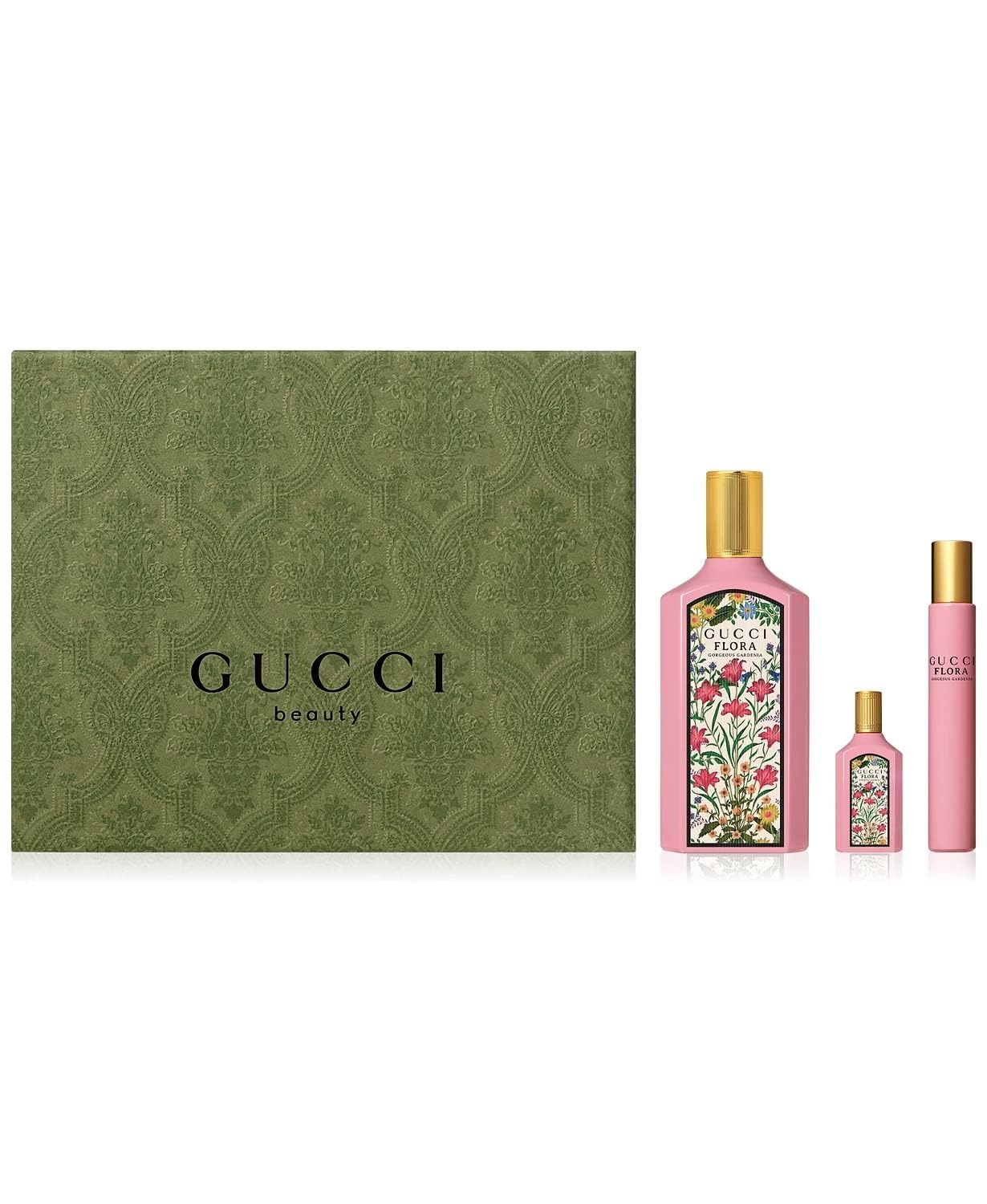 Gucci Flora Gorgeous Gardenia 3 Piece Set Eau de Parfum for Women (3.3 fl. oz + 0.33 fl. oz. + 0.17 fl. oz.)