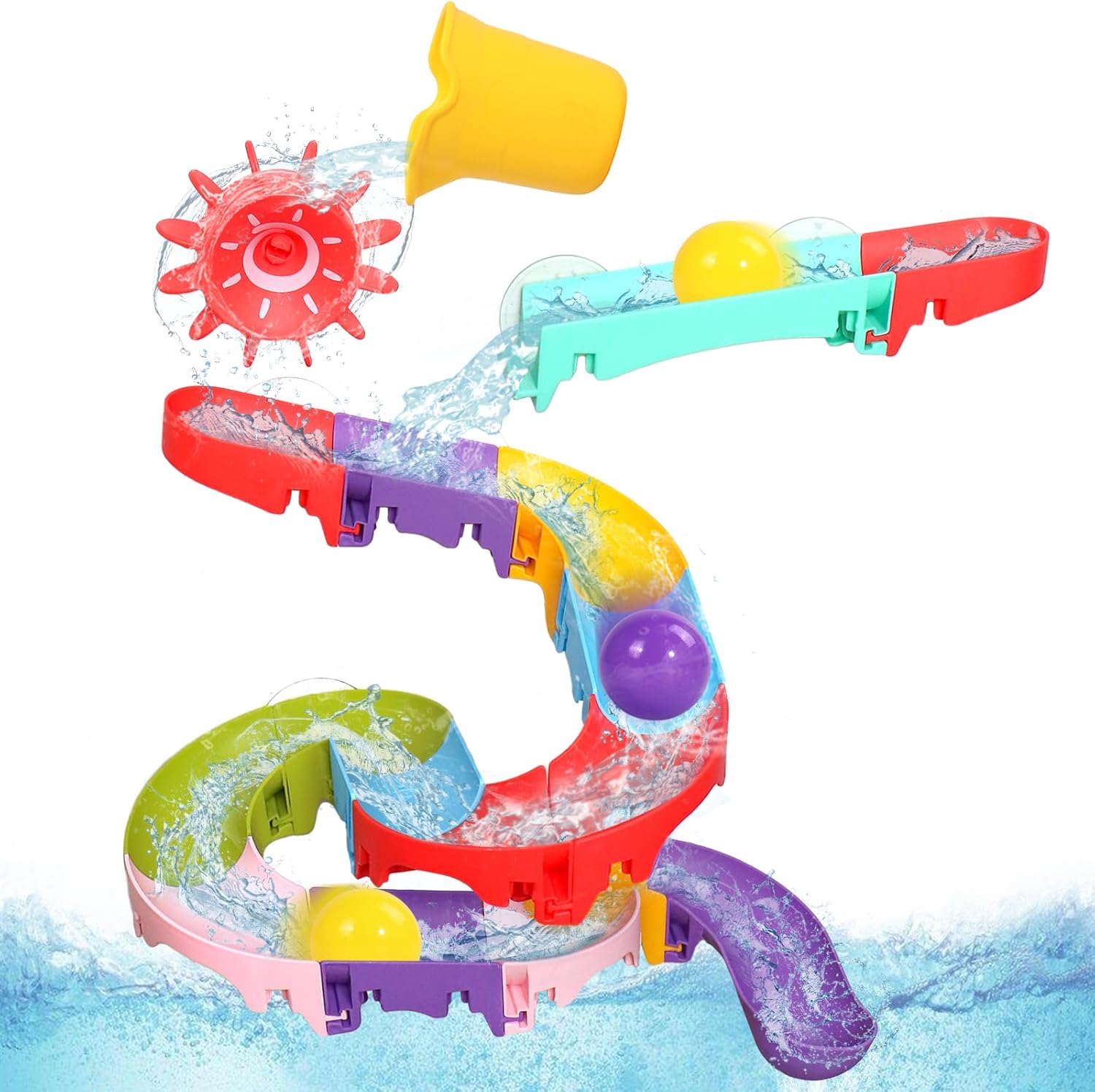 Fajiabao Toddler Bath Toys for Kids Ages 1-3 3-5 Bathtub Toys DIY Slippery Slide Track Fun Baby Shower Toys Birthday Gift for Boys Girls Bath Time 1 2 3 4 5 6