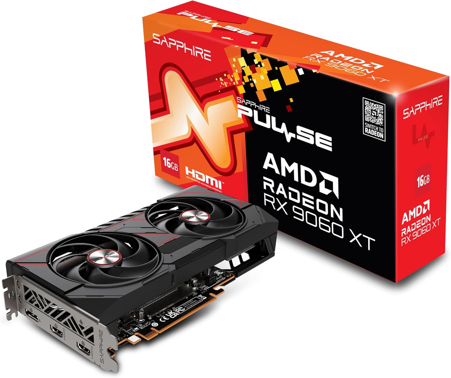 Sapphire 11350-03-20G Pulse AMD Radeon™ RX 9060 XT Gaming OC Graphics Card with 16GB GDDR6, AMD RDNA 4