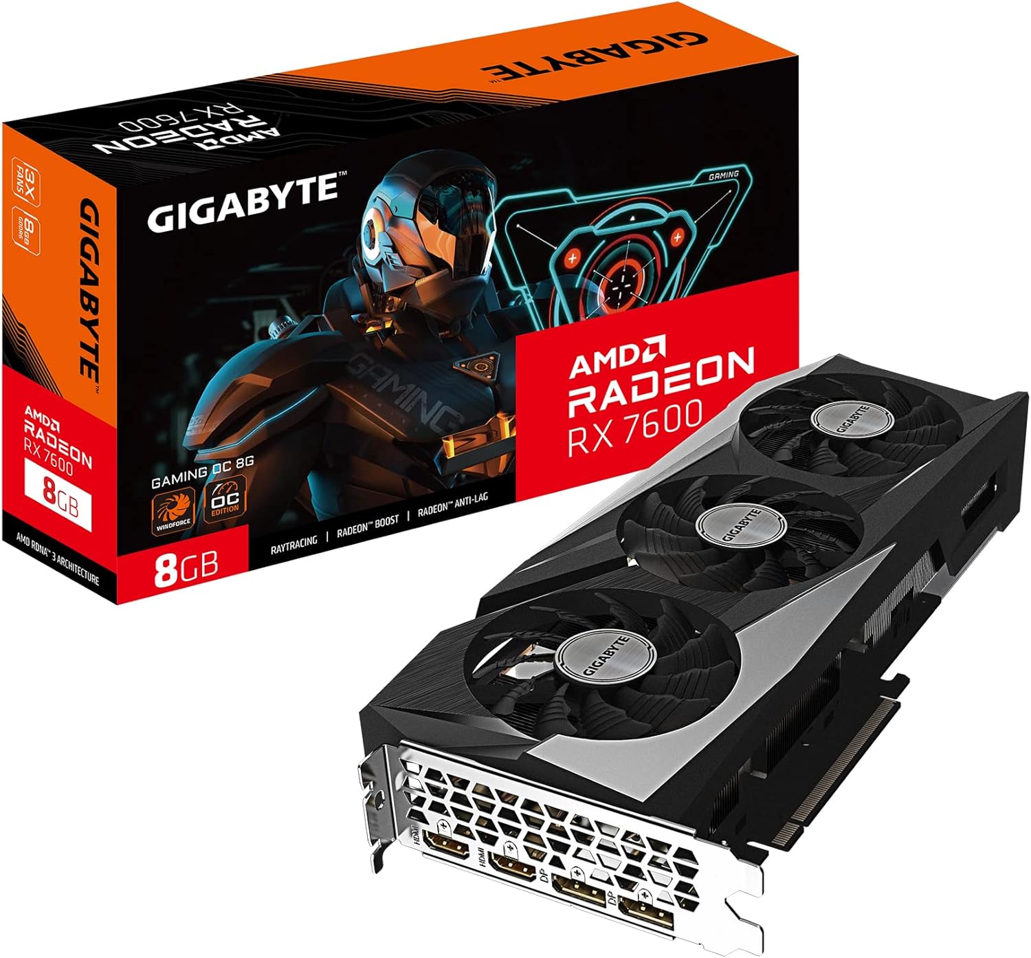Gigabyte GV-R76GAMING OC-8GD Radeon RX 7600 Gaming OC 8G Graphics Card, 3X WINDFORCE Fans 8GB 128-bit GDDR6, Video Card