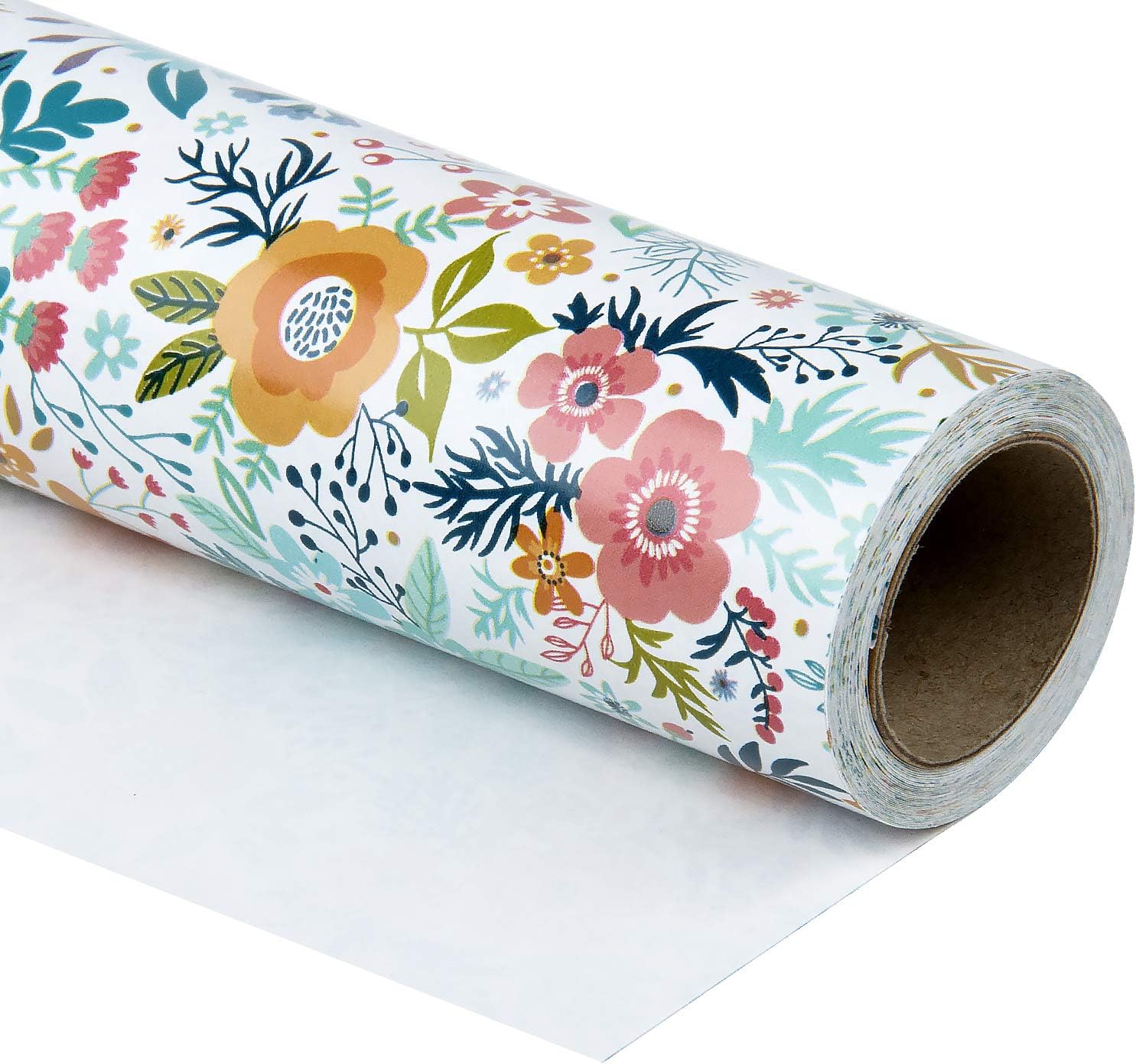 WRAPAHOLIC Floral Wrapping Paper Roll - Mini Roll - 17 Inch x 33 Feet - Spring Summer Garden Flower Design Perfect for Wedding, Bridal Shower, Birthday, Baby Shower