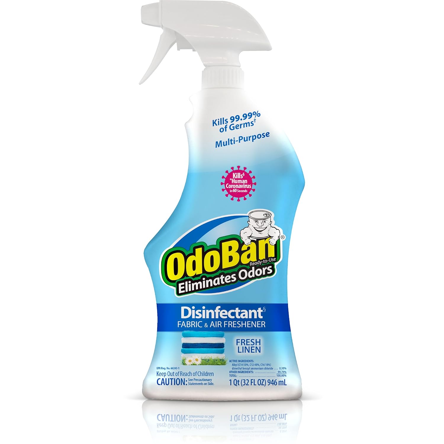 OdoBan Ready-to-Use Disinfectant and Odor Eliminator, Made in the USA, Fresh Linen Scent, 32 Ounce Spray Bottle