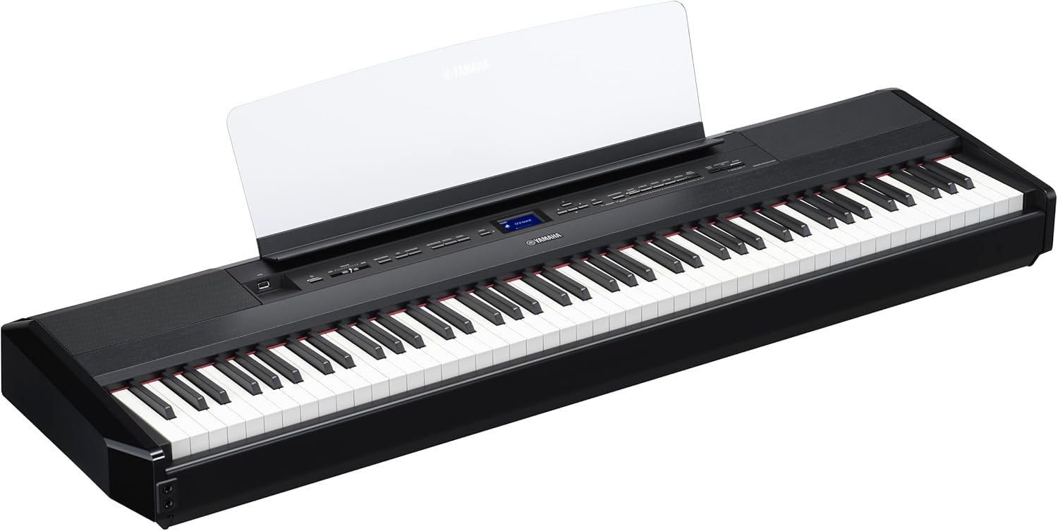 Yamaha 88-Weighted Wooden Key Digital Piano Keyboard, Premium Sound and Touch, Music Rest, Sustain Foot Switch, Black (P525B)