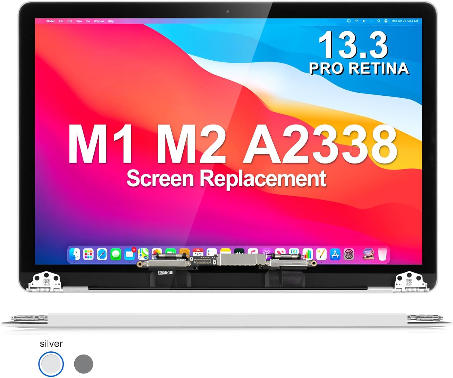 A2338 Screen Replacement for MacBook Pro 13.3" M1 M2 Retina EMC 3578 EMC 8162 MYD83 MYD92 MYDA2 MYDC2 MYD83LL/A MYD92LL/A MYDA2LL/A MYDC2LL/A Full LED LCD Display Assembly (Silver)