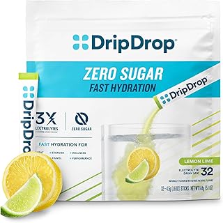 DripDrop Hydration - Zero Sugar Lemon Lime - Electrolyte Drink Mix Single Serve Hydration Powder Packets | Keto & Paleo Friendly | Non-GMO, Gluten Free, Vegan | 32 Sticks