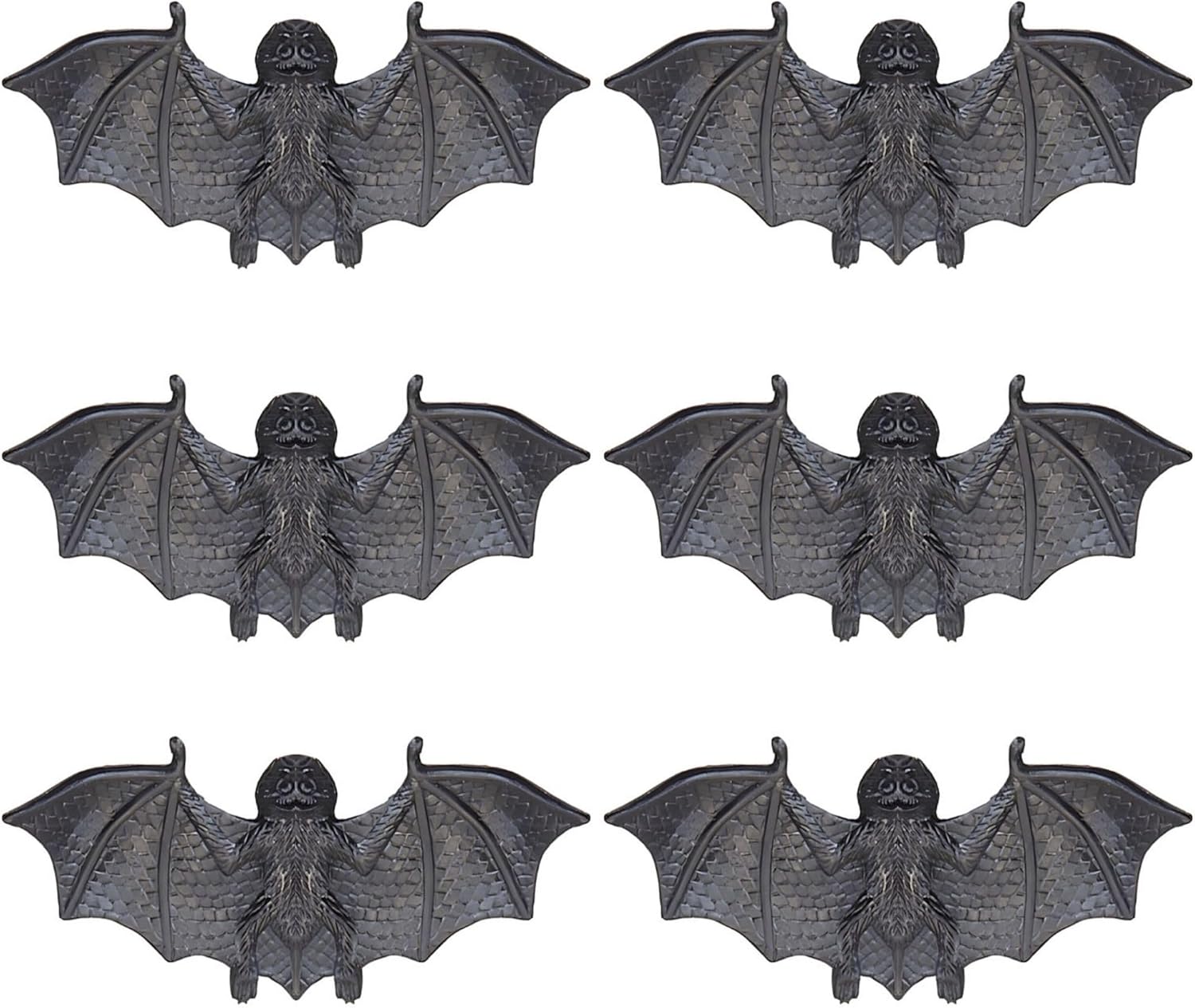 AKH® Halloween Rubber Bats | Pack of 6 | Realistic Black Hanging Decorations for Spooky Halloween Decor, Creepy Party Props, and Haunted House Decoration