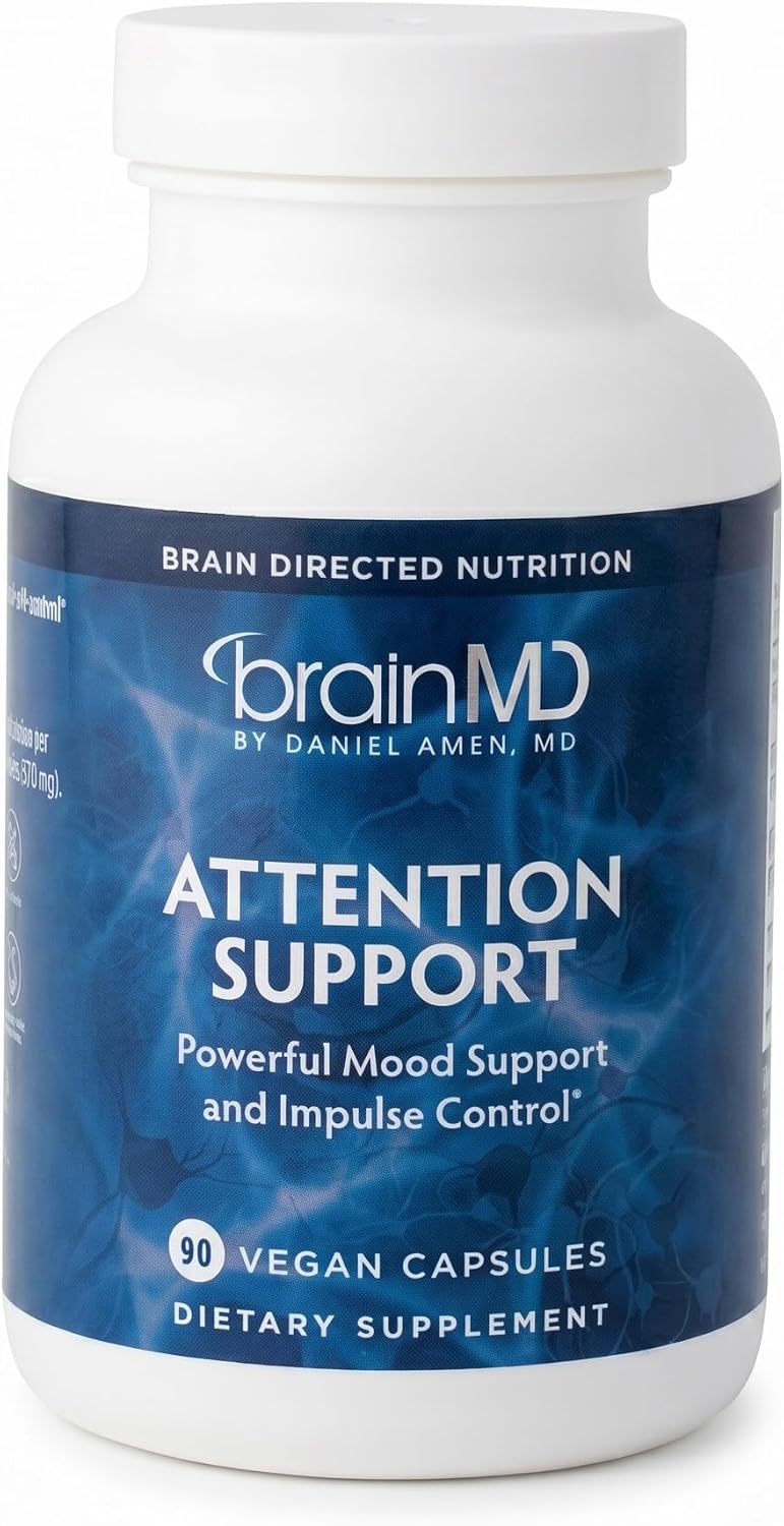 BRAINMD Dr Amen Attention Support - 90 Capsules - Promotes Mental Focus & Impulse Control - Gluten Free - 30 Servings