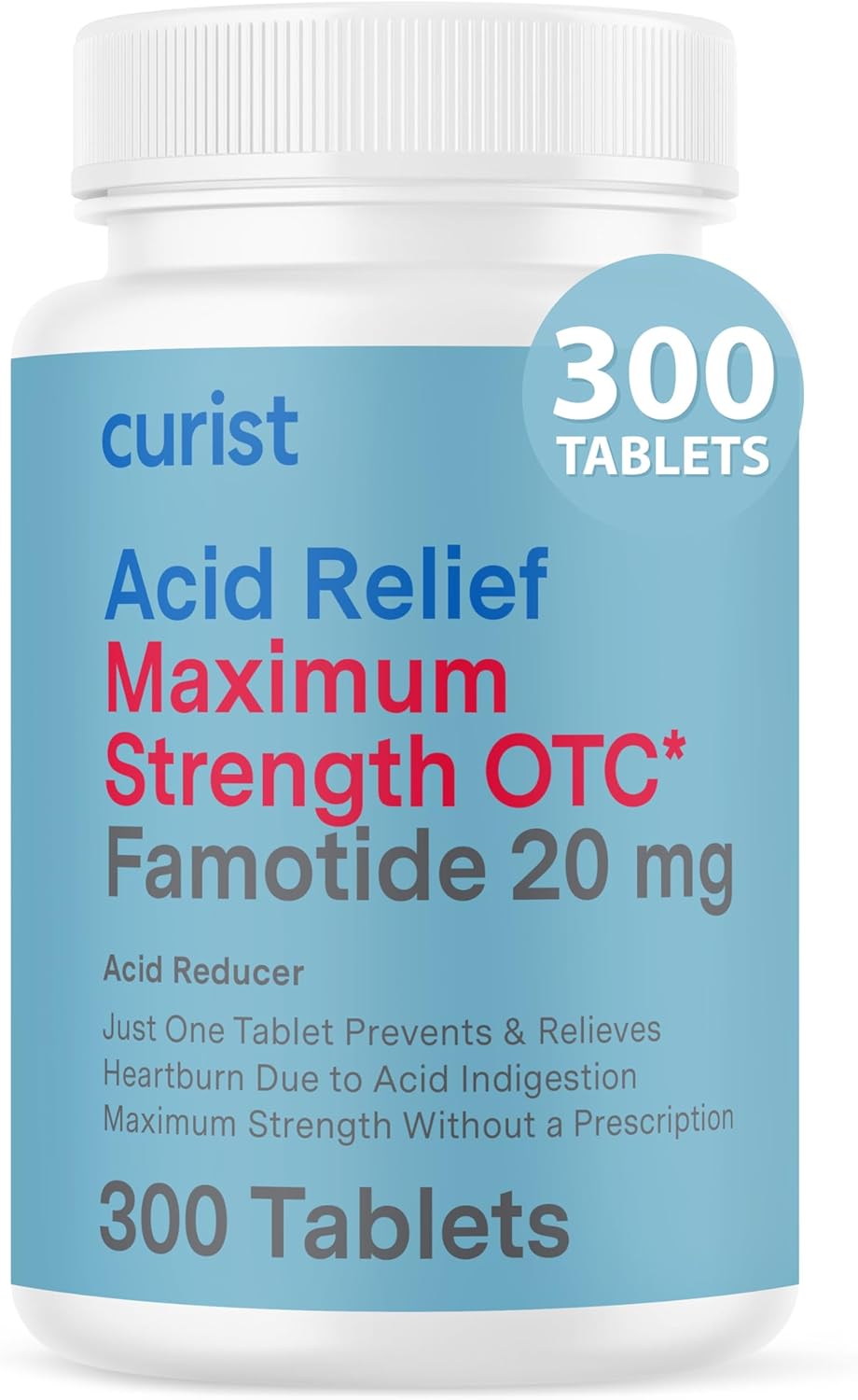 Curist Famotidine 20mg Bulk Pack (300 Count Tablets) Acid Reflux Medicine for Heartburn Relief - OTC Maximum Strength Stomach Acid Reducer - Anti Acid Relief Tablets for Indigestion Heartburn Relief