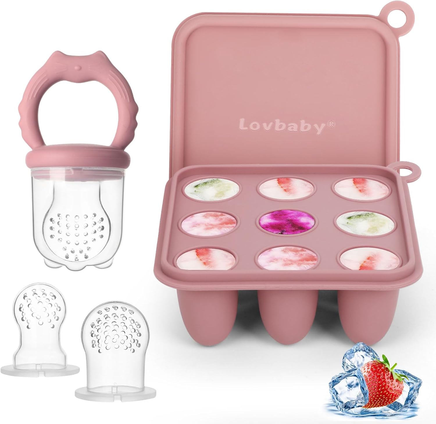 Baby Fruit Feeder Ice Lolly Moulds Set, Fruit Feeder for Babies Teething Relief, Baby Food Feeder for Safe Infant Self Feeding, Includes 3 Extra Food Pacifier