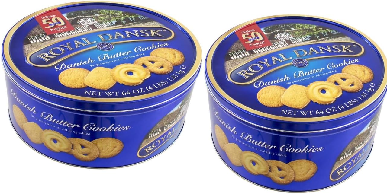 Royal Dansk Danish Butter Cookies 1.81kg Tin Family & Share Tin Simple Sweet & Buttery (2 Pack, 1810, gram)