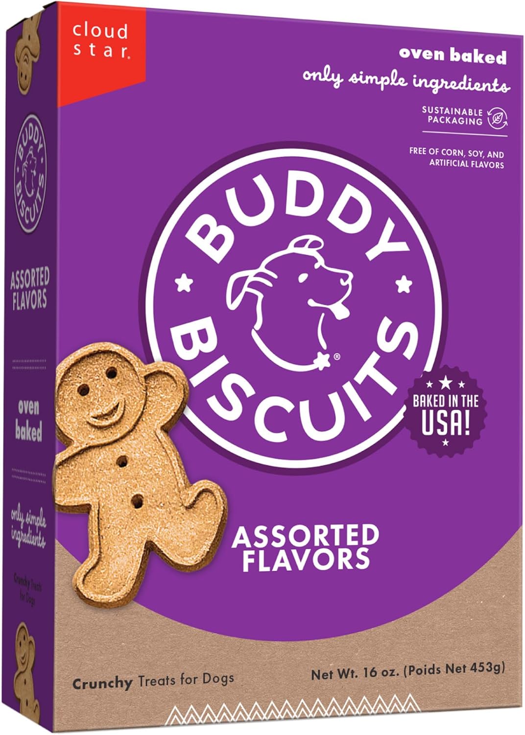 Buddy Biscuits 16 oz. Box of Crunchy Dog Treats Made with Assorted Flavors of Roasted Chicken, Grilled Beef, and Sharp Cheddar