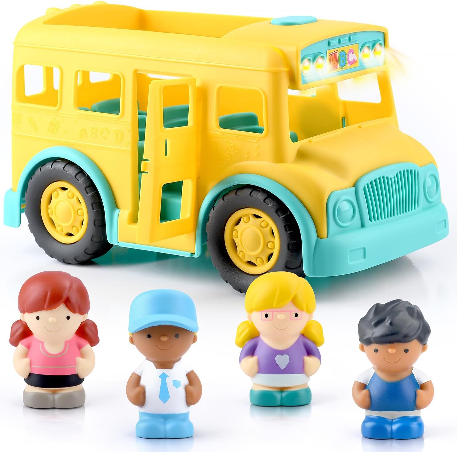 PLAY Yellow School Bus Toy for Toddlers with Figures and Driver | Lights/Music and One-Tap Music Off | Interactive Role Learning Toy | Baby Gift for Boys and Girls First Day of School Gift