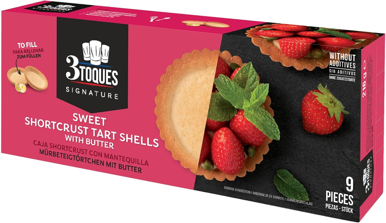 3 Toques Sweet Shortcrust Tart Shells with Butter - 1x9