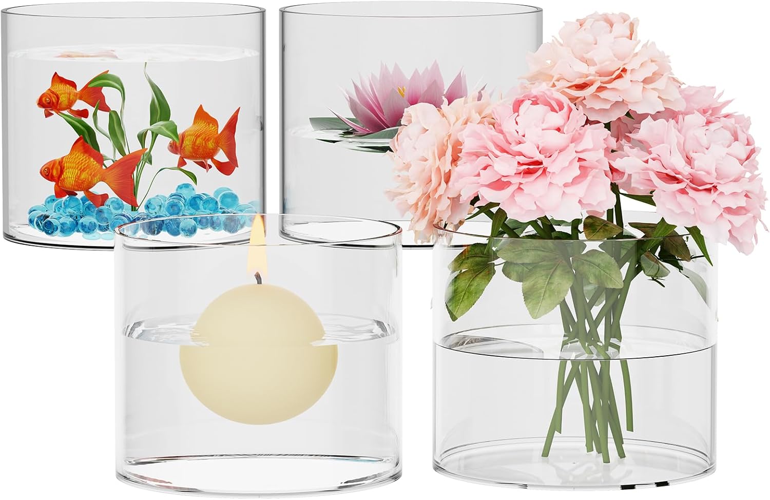 SUREHOME Glass Cylinder Vases for Centerpieces, 4 Pcs Large Clear Hurricane Glass Candle Holders 6 x 6 in Tall Floating Candle Vases Bulk for Flower Vase Home Wedding Formal Table Centerpiece Decor