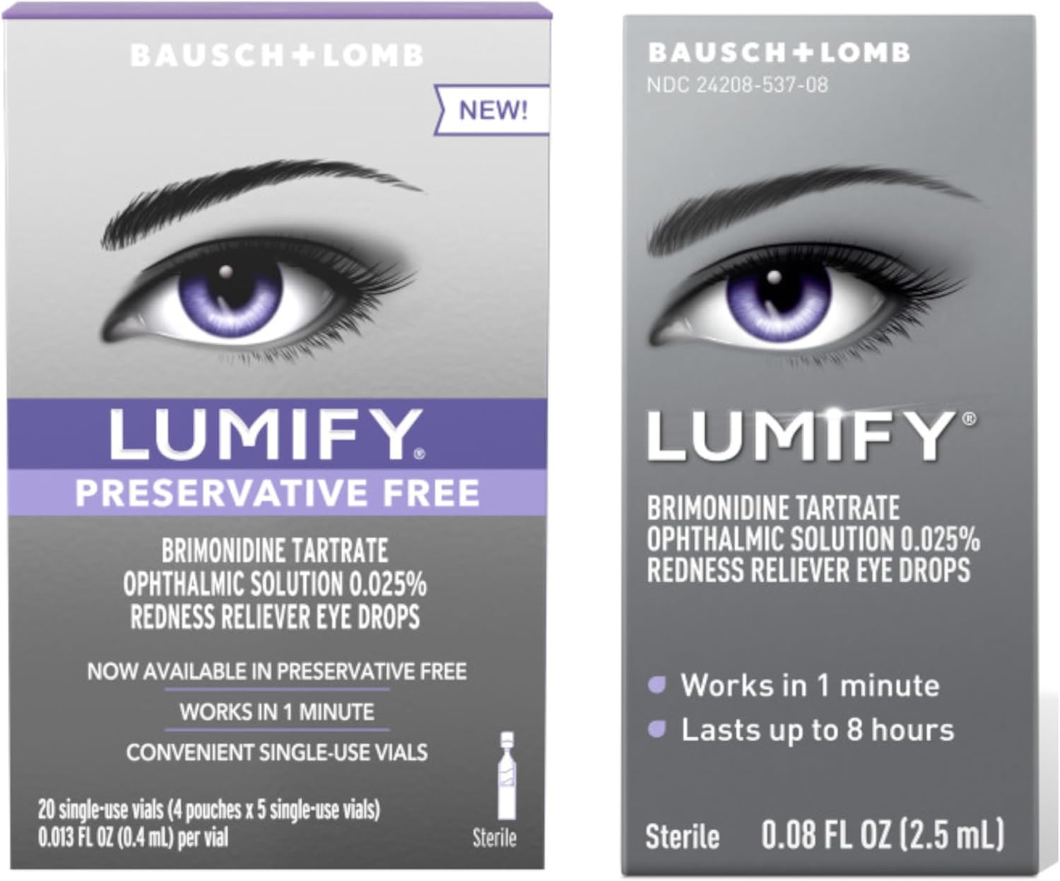 Lumify Redness Reliever Eye Drops 0.08 fl oz & 20 Single-Use Vials 0.013 fl oz, Travel Set