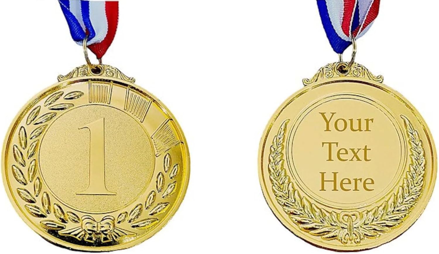 Personalised Engraved Embossed Number 1 Metal Gold Coloured Medals With Lanyard