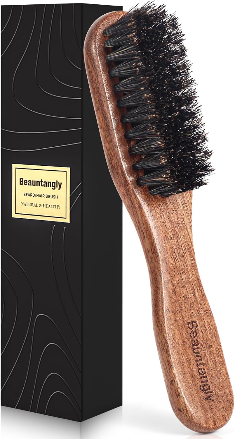 Beard Brush, 100% Real Wild Boar Bristle Walnut Wood Beard & Mustache Comb Brush for Men’s Beard Grooming and Care, Gift for Men to Straighten and Promote Beard Growth