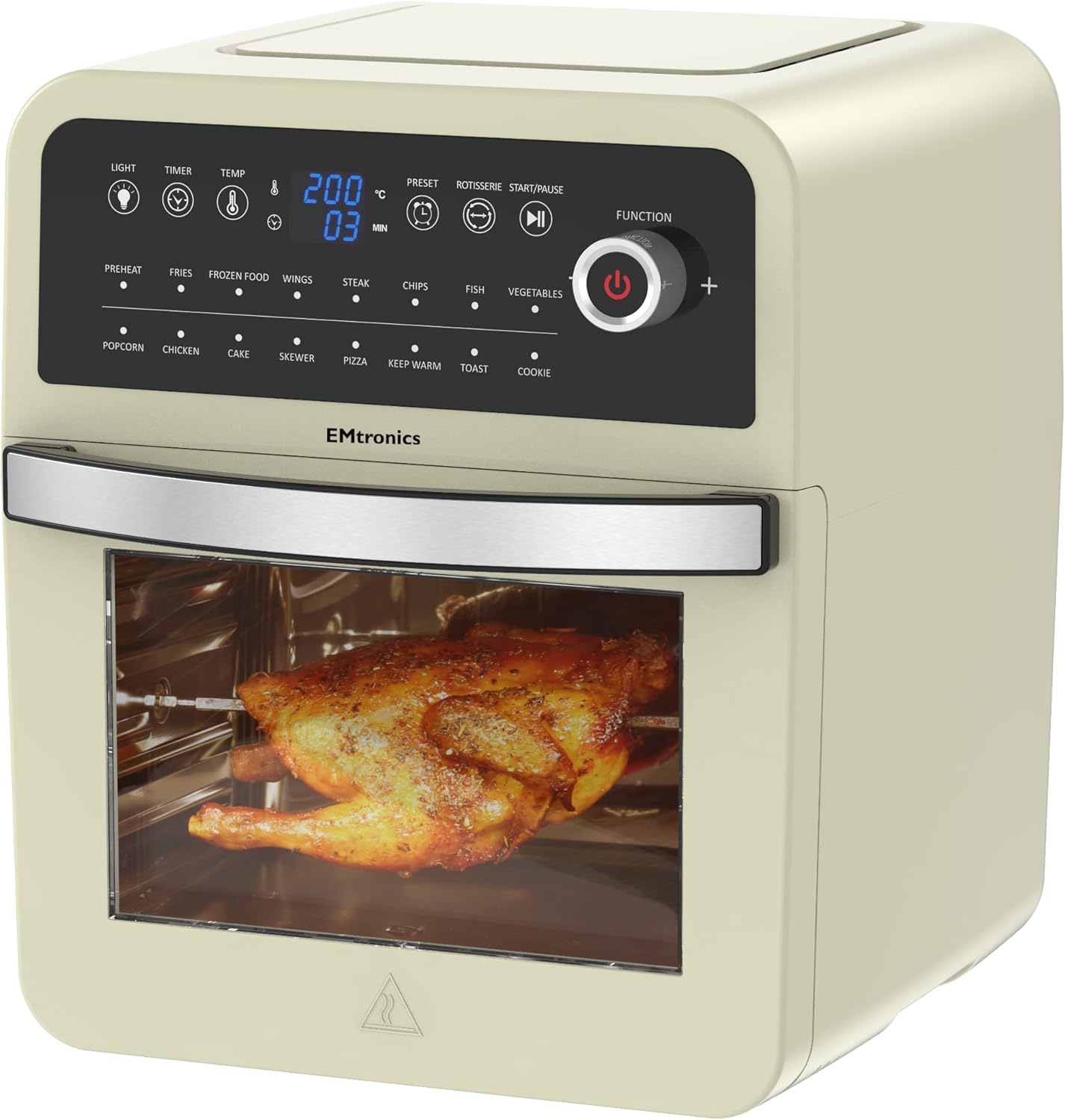 EMtronics Retro Air Fryer Oven Combi, Rotisserie and Grill, Large Family Size 12L with 16 Pre-Set Menus for Oil Free Cooking – Cream