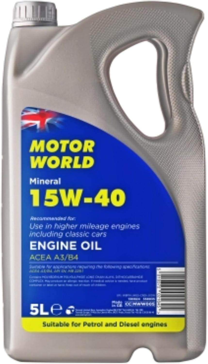 MOTORWORLD Mineral Engine Oil 15W-40 A3/B4 – High-Performance Mineral Motor Oil for Petrol & Diesel Engines, ACEA A3 B4 Approved – 5L