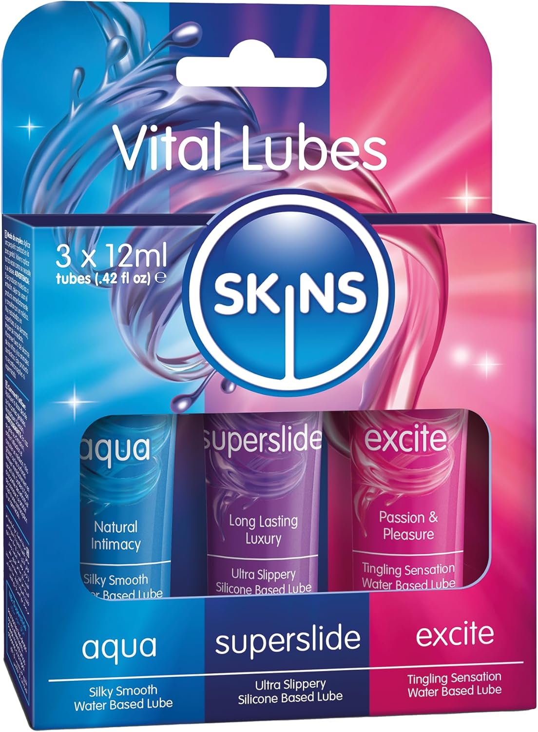 SKINS Sex Lube Set - 3 Sex Lubes Including Water Based Lube, Silicone Lube and a Tingle Lube - Your Premium Set of Sex Lubes and Water Based Lubrification Non Sticky Premium Lubricants & Licks