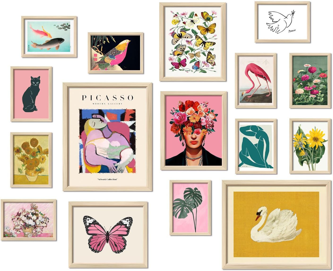 16 PCS Framed Eclectic Wall Art Decor, Modern Maximalist Wall Prints for Bedroom, Gallery Wall Frame Set, Posters for Living Room Aesthetic, Wall Collage Kit Pictures, Colorful Dorm Home Decor