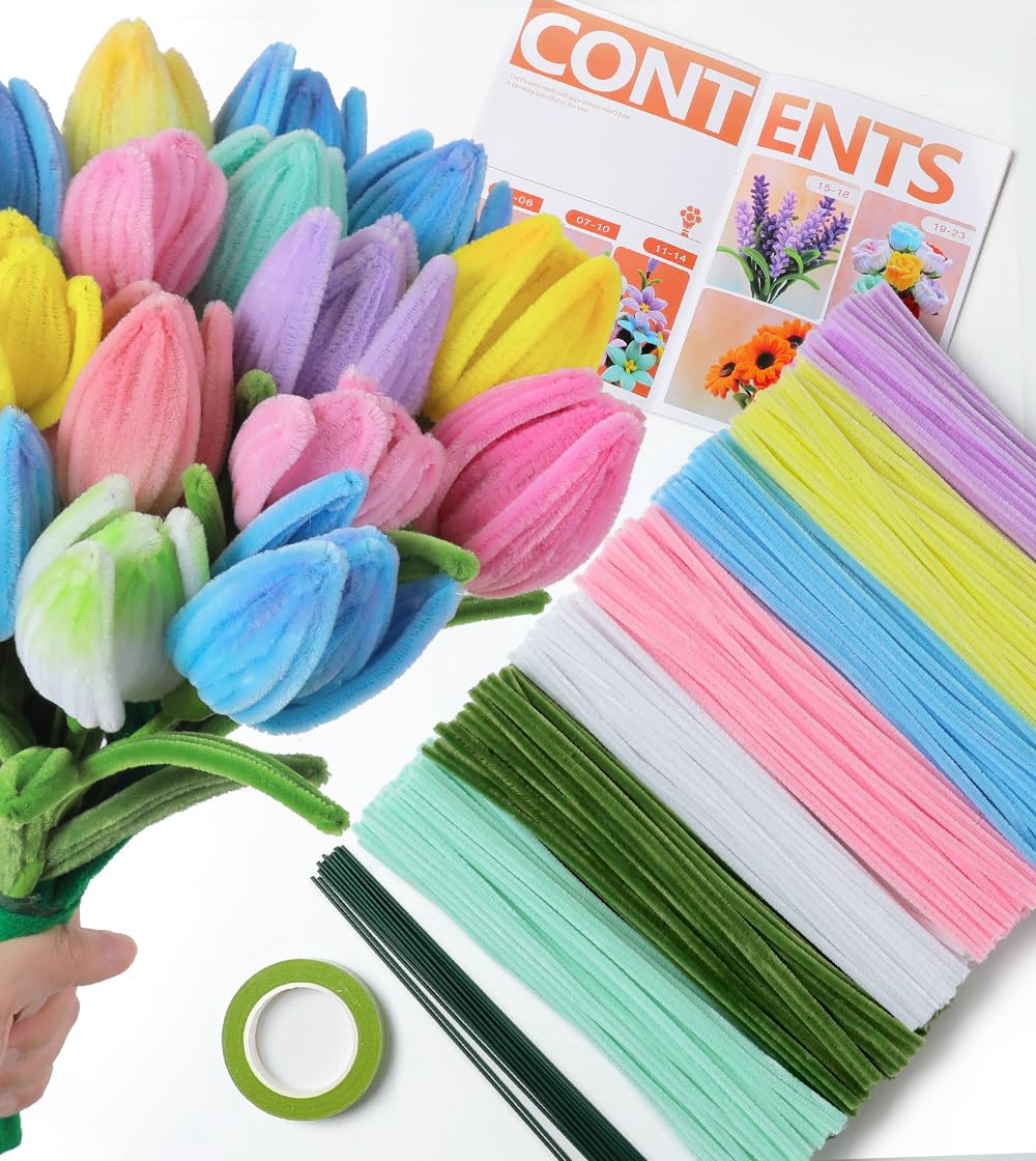 300 PCS Pipe Cleaners for Flowers, Macaron Pipe Cleaners Set for Crafts and Arts, Chenille Stems Kit for DIY, Decorations
