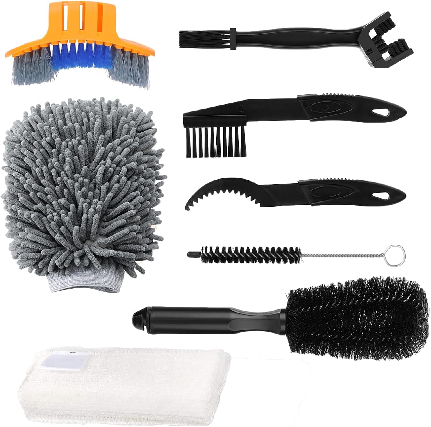 Oumers 8pcs Bike Cleaning Brush Kit, Chain Cleaner Multi Tool Bicycle Maintenance Accessories for Motorbike Chain/Tire/Sprocket Cycling Corner Stain Dirt Clean