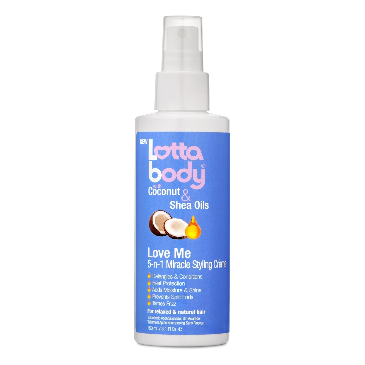 Lotta Body, Love Me 5 in 1 Miracle Creme, Heat Protection For a Moisture & Brilliant Hair, 5.1 Fl Oz