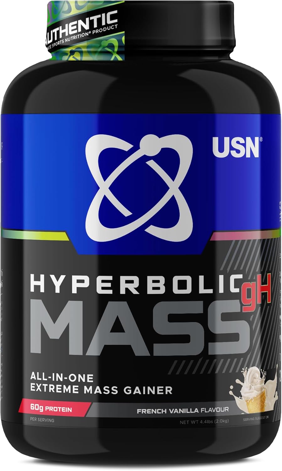 USN Hyperbolic Mass French Vanilla 2kg: High Calorie Mass Gainer Protein Powder for Muscle Building and Weight Gain - Improved Formula & Flavour with 7.5g Creatine Monohydrate and Less Sugar