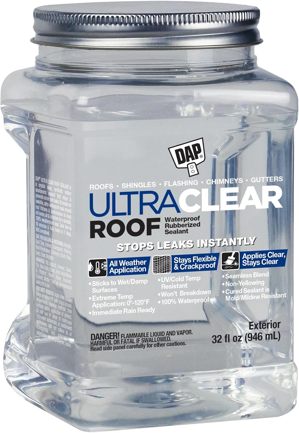 DAP Ultra Clear Roof Waterproof Rubberized Sealant, Crystal Clear, 32 Oz (7079818396)