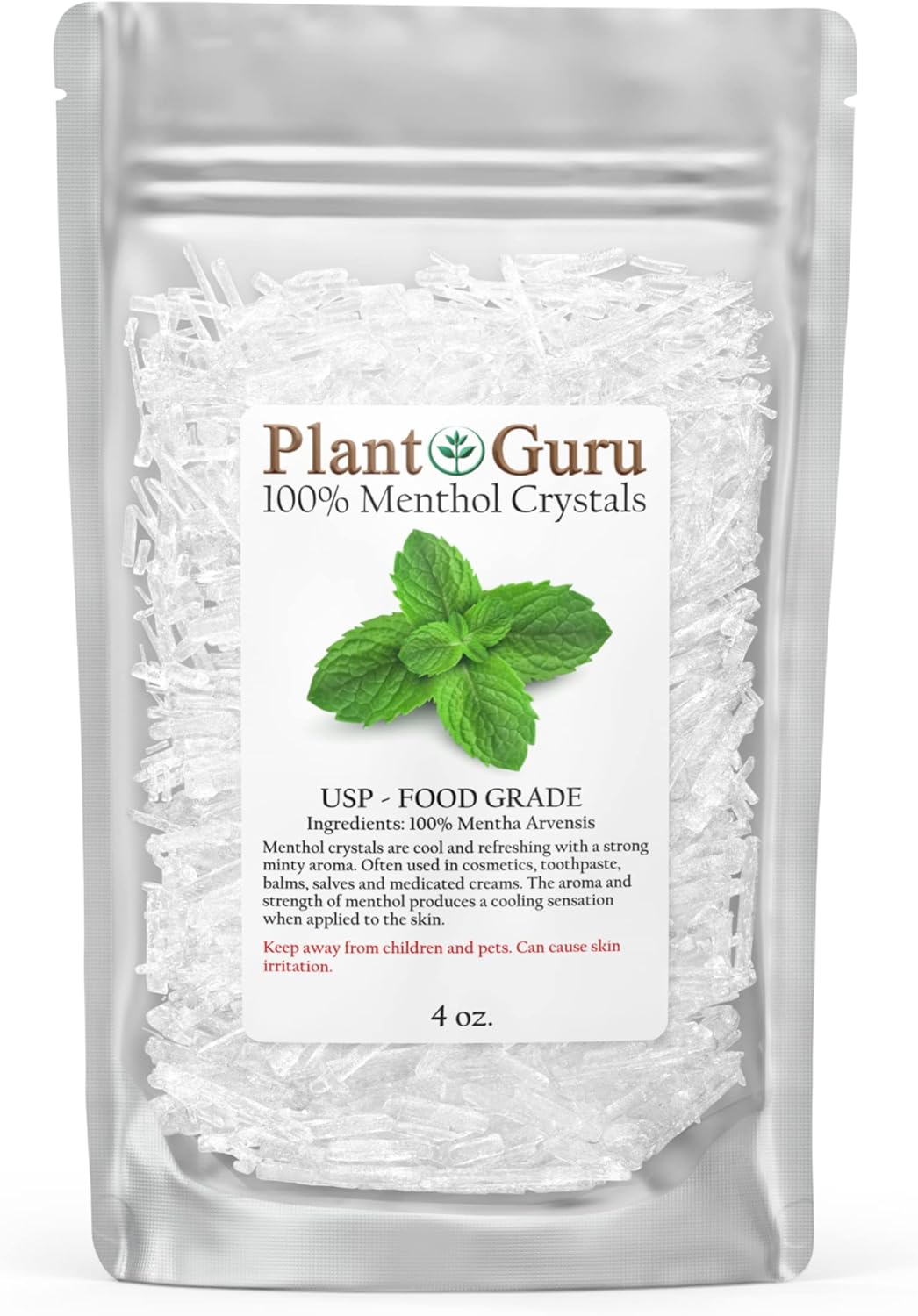 Menthol Crystals 4 oz. Mentha Arvensis 100% Pure Natural USP Food Grade - Great for Cosmetics, Salves, Balms, Creams and Soap Making.