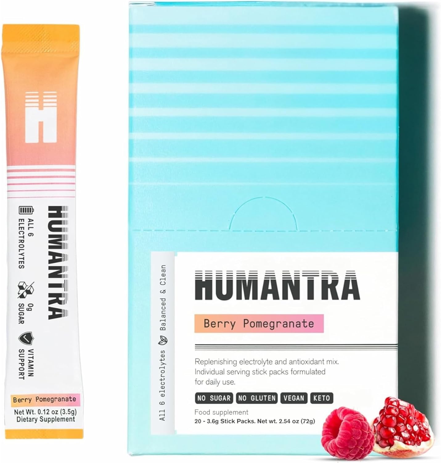 Humantra Hydration Packets | Zero Sugar Electrolyte Hydration Multiplier w/Essential Minerals & 6 Electrolytes | Electrolytes Powder (20 Count, Berry Pomegranate)