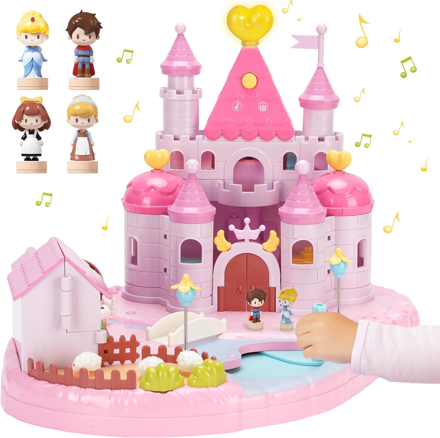 fygurso Dream Princess Castle Playset with 4 Magnetic Control Movable Little People Toys, Magnetic Doll House Building Toys with Light & Music for Pretend Play, Gift for Girls Toys Kids ages 6+(Pink)