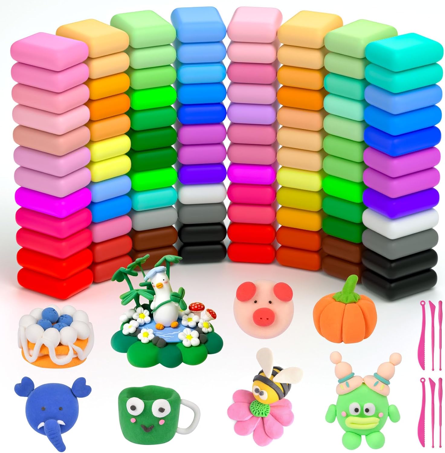 AUAUY Air Dry Clay, 96Pcs Ultra Light Modeling Clay with 6 Sculpting Tools, DIY Creative Magic Clay, No-Toxic Modeling Clay & Dough, Arts and Crafts Kits for Boys Girls, Best Gifts for Kids