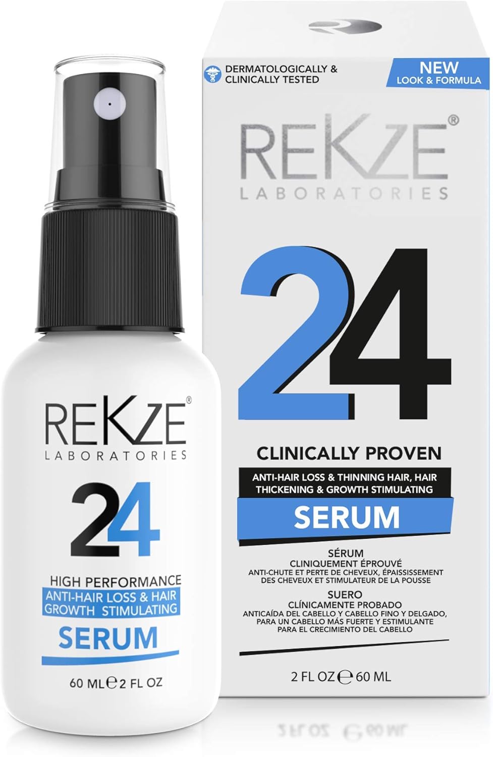 REKZE 24 Serum w/Unique Premium Clinically Proven Formula for Hair Thickening, Anti-Hair Loss & Thinning, Regrowth Treatment & Strong DHT Blocker For Men & Women