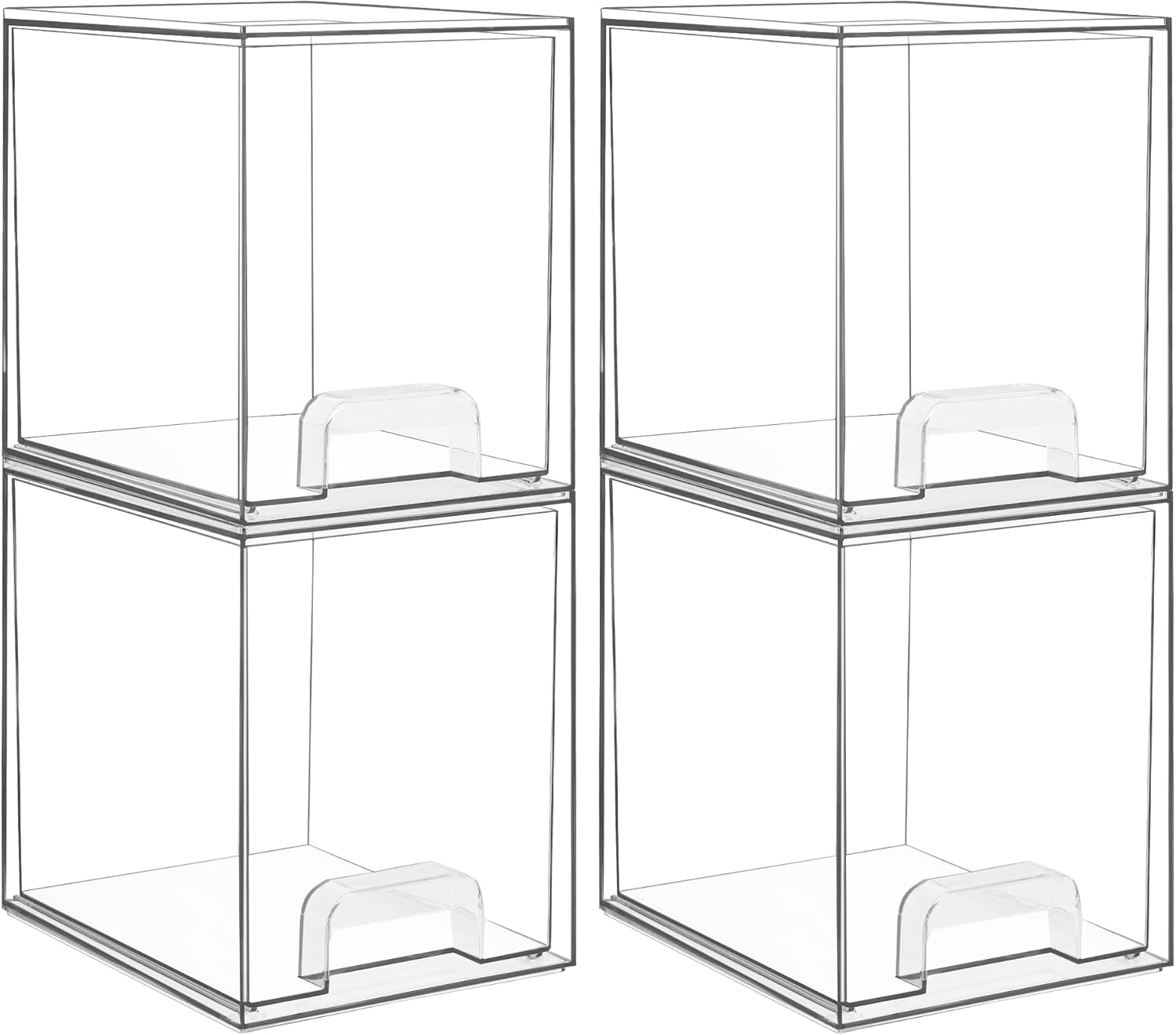 Vtopmart 4 Pack Clear Stackable Storage Drawers,7.6" H Plastic Organizers Bins for Skincare, Bathroom Supplies,Ideal for Cabinet,Under Sink,Vanity,Kitchen,Pantry Organization